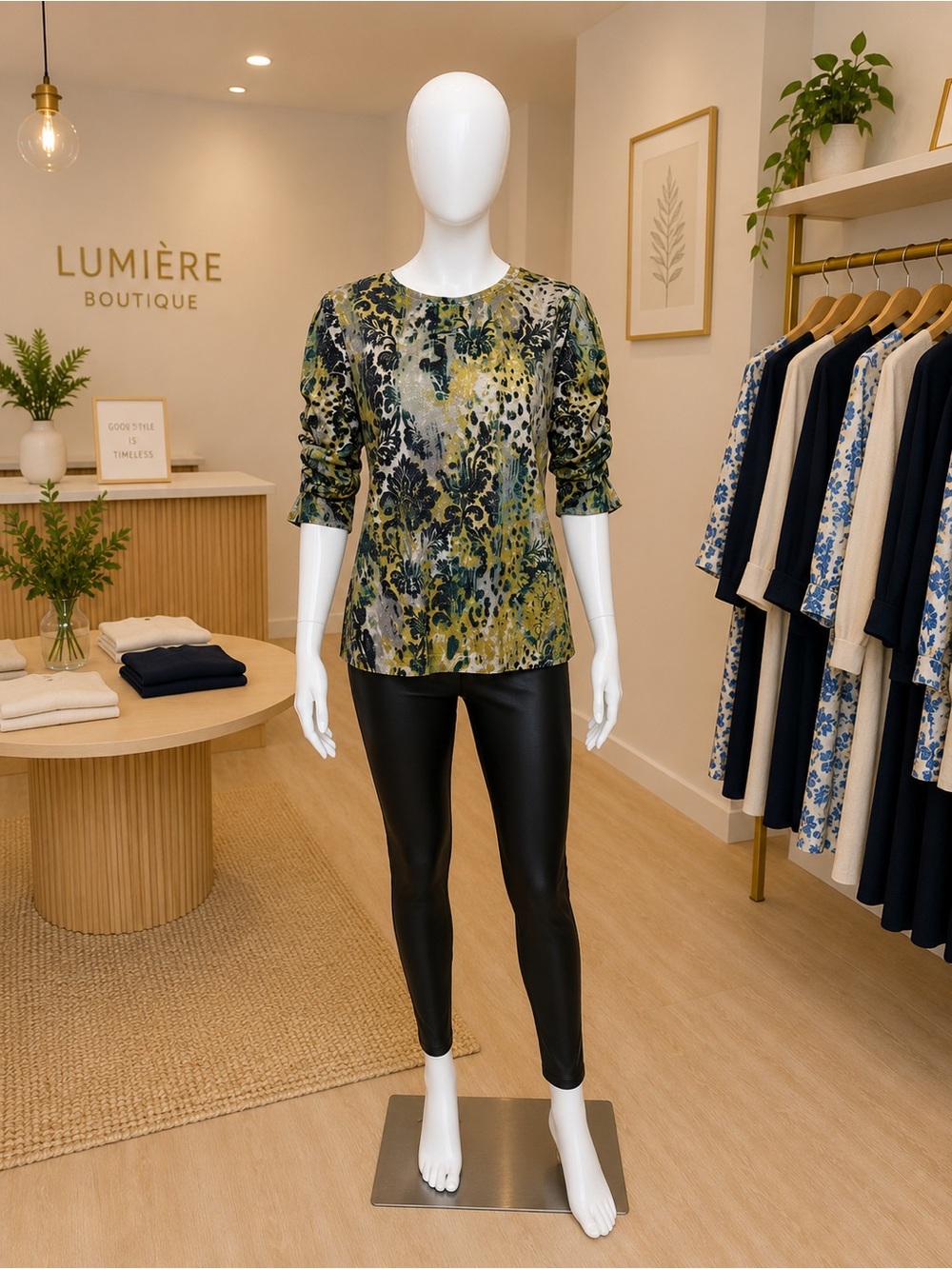 Chico's Green and Black Patterned Blouse